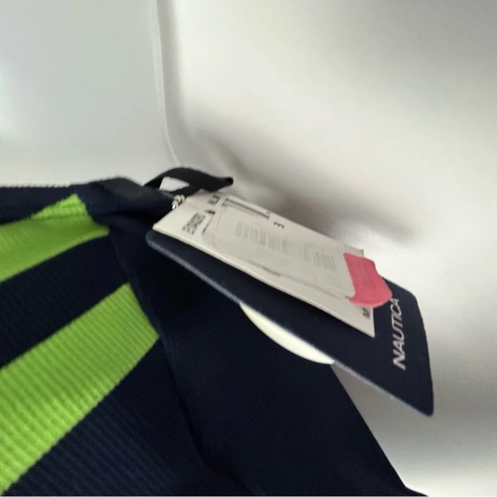 Nautica Black Tankini with Lime Green Stripes